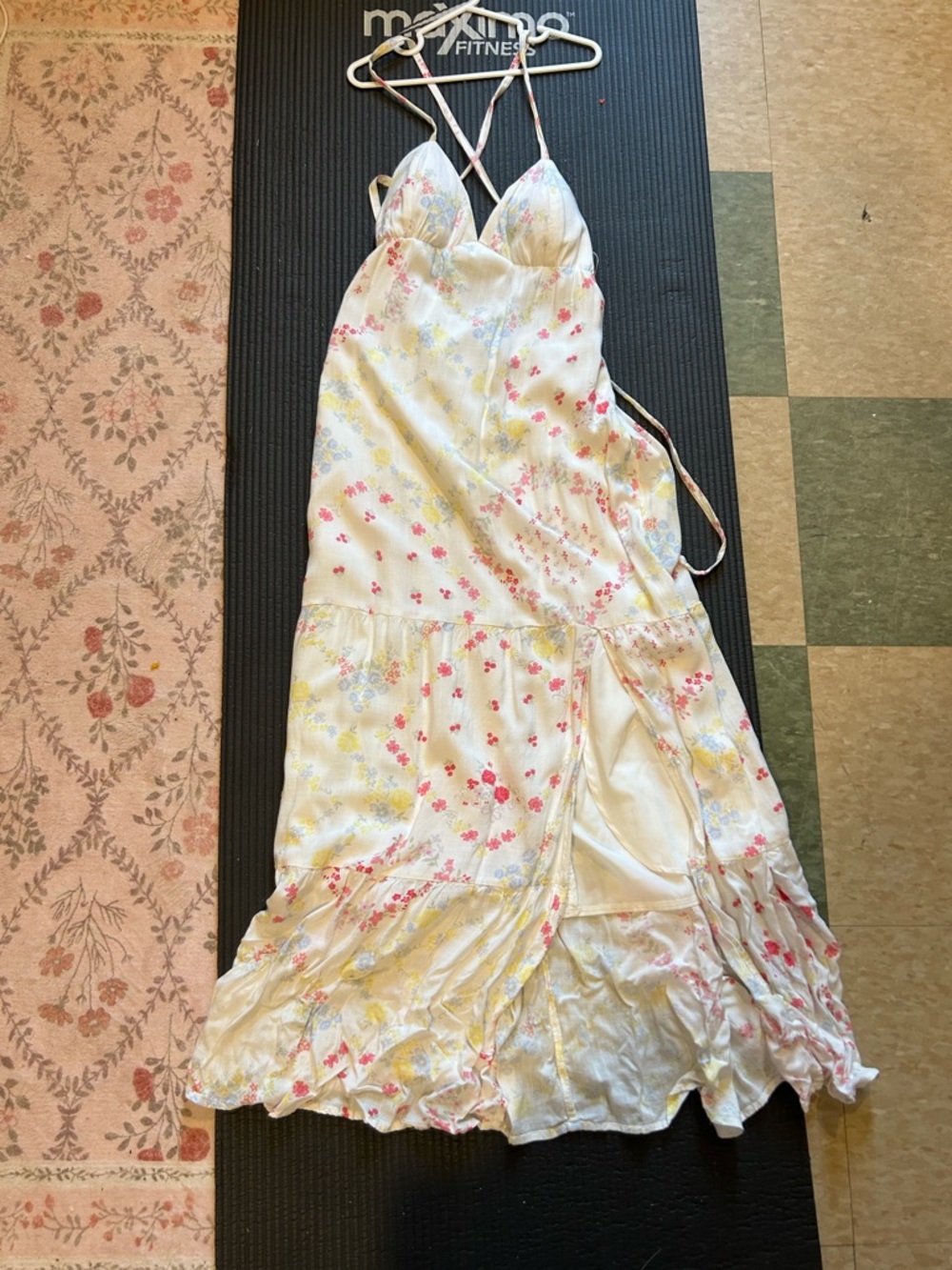 Hollister Cream Maxi Slip Dress with Pink & Yellow Floral Print
